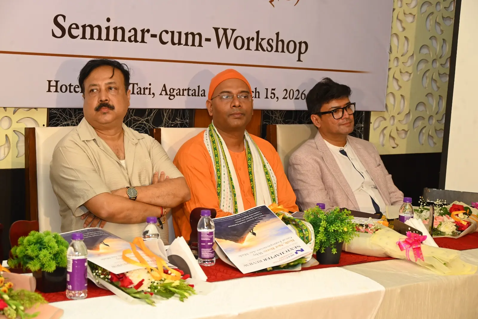 Guests seated on the dais at the Ami Udyogpati Seminar-cum-Workshop held at Hotel Sonar Tari, Agartala in March 2026