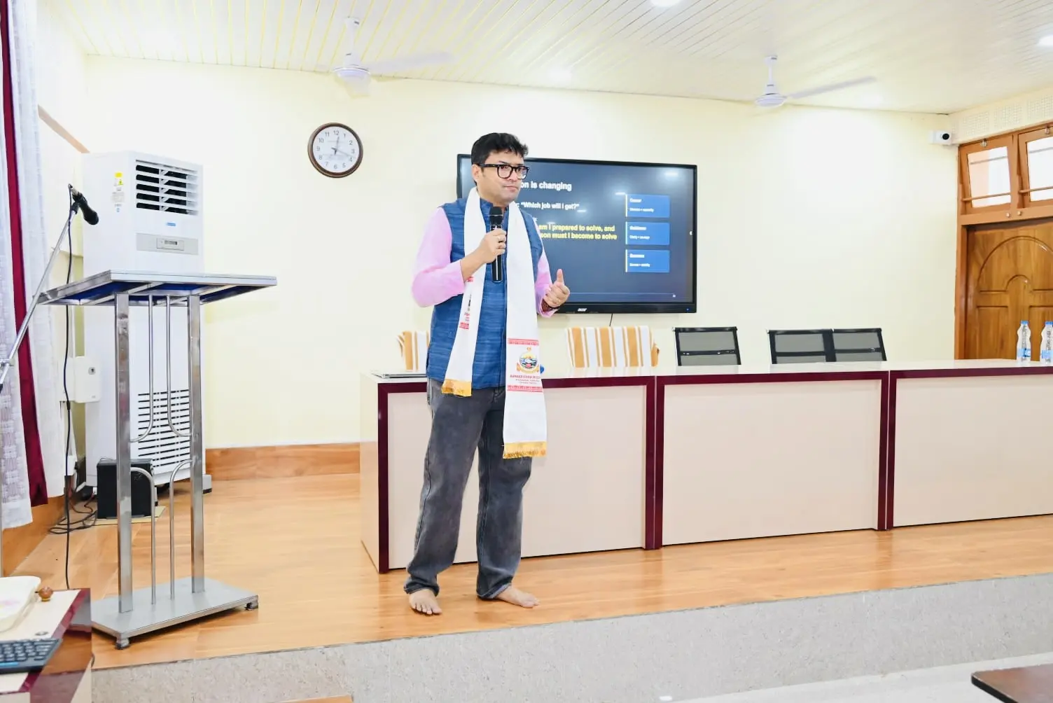 Dr. Jayanta Ghosh presenting the changing-education framework to students at Ramakrishna Mission, Agartala